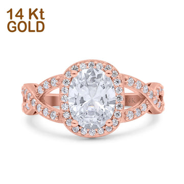 14K Rose Gold Infinity Twisted Shank Art Deco Oval Wedding Ring Simulated Cubic Zirconia Size-7
